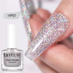 LILY'CUTE Holografische Laser Glitter Nagellak Sneldrogend Waterdicht Oliebasis Shimmer Nagellak Voor Trendy Vrouwen