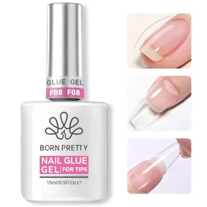 Βήματα εφαρμογής τζελ κόλλας νυχιών Born Pretty 15ml σε λευκό φόντο