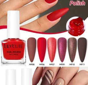Gedetailleerd overzicht van LILY'CUTE matte nagellak met kleurstalen en manicure-effecten