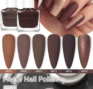 LILY'CUTE matte nagellak palette met diverse herfst nude tinten en professionele applicatie.