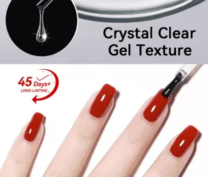 Gros plan de texture gel à ongles transparent et détails de manucure rouge
