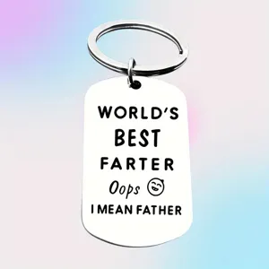 Close-up of funny engraved quote on stainless steel keychain for Father's Day gift