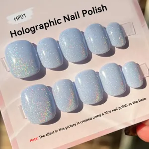 Macrodetail van HP01 holografische blauwe nagellak met levendig laserglittereffect