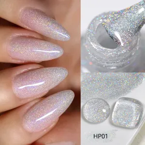 Zilveren holografische glitter nagellak textuur en professionele applicatie HP01