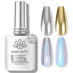 BORN PRETTY Chrome Base τζελ νυχιών με ασημί χρυσό και ολογραφικά εφέ σε δείγματα