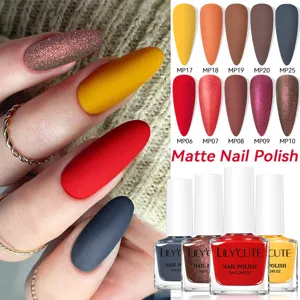 Lily'Cute mat sneldrogend nagellakset met 10 verschillende herfst- en winterkleuren.