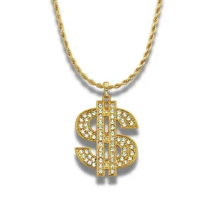 Iced out dollar sign pendant necklace with gold rope chain for American hip hop style