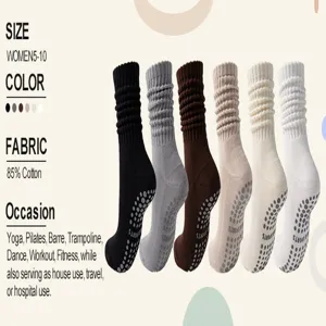 Non-slip crew yoga socks for women, 85% cotton, ideal for Pilates, barre, and fitness.