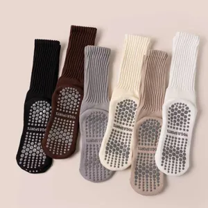 Detailed macro view of high-quality non-slip yoga socks with grippy dot soles