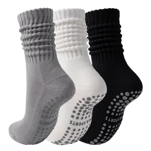 Thick non-slip yoga socks for Pilates and fitness in grey, white, and black
