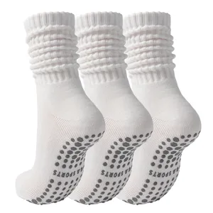 Thick non-slip yoga socks for women, professional pilates fitness crew socks in white
