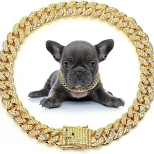 Hip Hop Titanium Staal Strass Cubaanse Schakelketting Huisdier Halsband Goud Zilver Kleur Trendy Bling Ketting Voor Katten Kleine Honden
