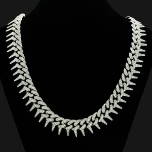 Hip Hop Iced Out Spiky Cuban Link Chain Necklace For Men Women Alloy Rhinestone Geometric Pendant Streetwear Bold Jewelry