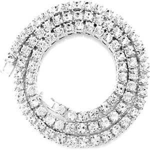 Luxurious 14mm silver tennis chain necklace for men and women with clear crystals
