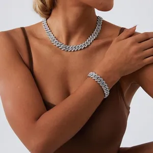 Hip Hop Alloy Rhinestone Cuban Link Chain Necklace Shiny Luxurious Double Row Iced Out Geometric Chain Jewelry For Men Women Party