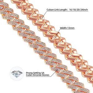 Rose gold iced out Cuban link necklace with prong setting 5A cubic zirconia stones
