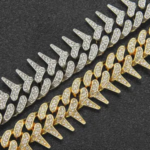 Hip hop iced out Cuban link chain necklace with spikes for men in gold and silver