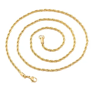 Gold rope chain necklace for women, stylish minimalist clavicle jewelry, color-retaining metal