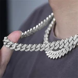 Shiny iced out double-row rhinestone Cuban link chain necklace for hip hop fashion style