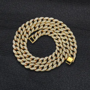 Hip Hop Iced Out Cuban Link Necklace Alloy Rhinestone Pave Geometric Chain Necklace For Men Women Street Rap Jewelry Accessories