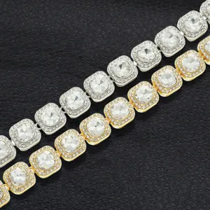 Men's Hip-Hop Full Rhinestone Square Crystal Tennis Cuban Chain Necklace Jewelry