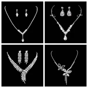 Lussuosa Collana E Orecchini In Lega Con Strass A Goccia D'Acqua Per Sposa Matrimonio Banchetto Scollo A V Accessori Gioielli Con Nappine Floreali