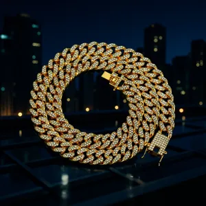 Collana a Catena Cuban Link Miami Hip Hop in Lega Iced Out Strass Gioielli Dominante per Uomo Donna Collane Placcate Oro Argento