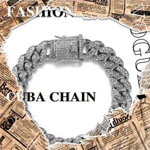 Iced out silver Cuban link chain necklace for hip hop street style and urban fashion