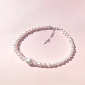 Elegante witte imitatieparel halsband voor huisdieren met verstelbare zilveren sluiting