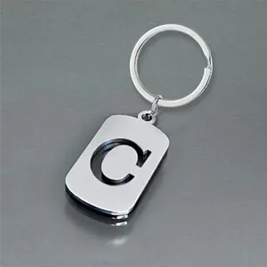 High-quality close-up of a stainless steel keychain with a stylish cutout letter C pendant
