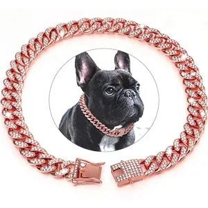Hip Hop Iced Out Cuban Link Haustierhalsband Zinklegierung Strass Hund Katze Halskette Gold Silber Roségold Schmuck