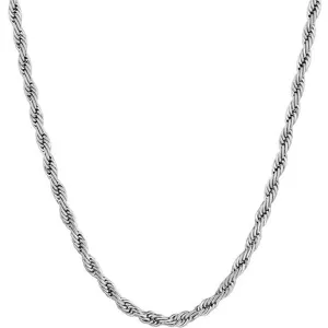 Collar de cadena de cuerda plateada de acero inoxidable pulido unisex clásico