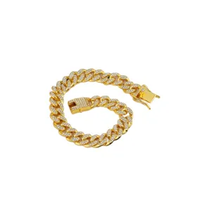 Luxuriöses 12mm goldenes kubanisches Gliedhalsband mit Strasssteinen für Hunde und Katzen