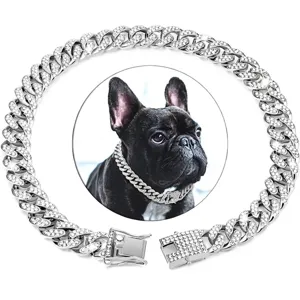 Besetztes kubanisches Glied-Halsband für Haustiere mit Zinklegierung und Strasssteinen