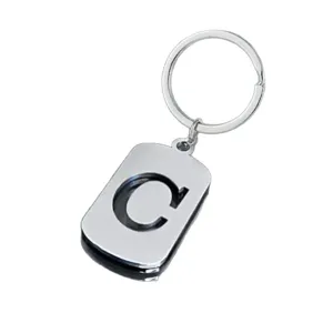 Stainless steel initial C keychain with minimalist silver metal tag design
