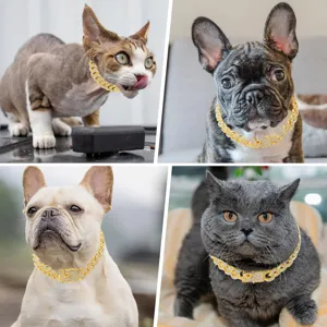 Collar de lujo de cadena cubana de 12 mm con diamantes para gatos y perros