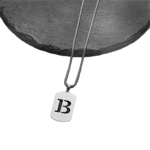 Polished silver titanium steel necklace featuring a rectangular letter B alphabet pendant