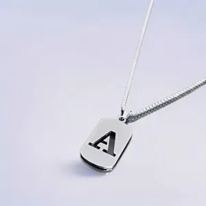 Stainless Steel Alphabet Initial Letter Pendant Necklace For Men Women Unisex Hip Hop Jewelry Silver Capital Letter Hollow Cutout Dog Tag Necklaces Minimalist Gift