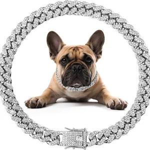 Collare per Cani di Lusso con Maglia Cubana Iced Out in Acciaio al Titanio Collana con Catena di Strass per Cani e Gatti Piccoli Medi Grandi Accessori per Gioielli