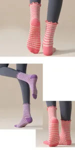 Calcetines antideslizantes de yoga para mujer pilates fitness con volantes y cuadros