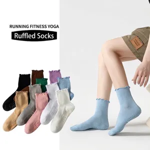 Professionelle Rutschfeste Yogasocken Für Damen Baumwolle Rüschenbündchen Pilates Fitness Tanz Sportsocken Mit PVC Griffe
