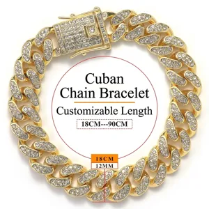 Iced out gold Cuban link bracelet for men and women with micro paved rhinestones