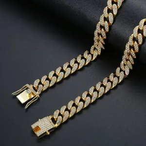 Hip Hop Iced Out Cuban Link Chain Necklace Bracelet For Men Women Alloy Rhinestone Streetwear Jewelry Accessory