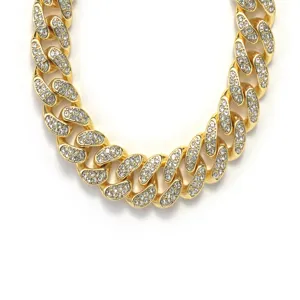 Chunky iced out gold Cuban link necklace with sparkling crystals for hip-hop style