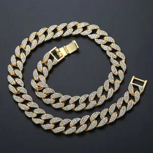 Collier chaîne cubaine plaqué or serti de diamants pour un style de mode hip-hop unisexe
