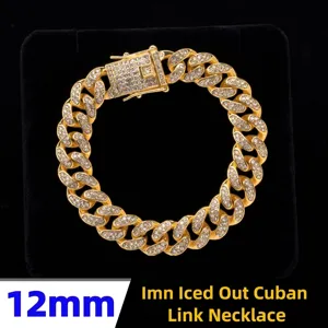 Hip Hop Iced Out Cuban Link Chain Necklace For Men Women Alloy Rhinestone Pave Bamboo Chain Streetwear Jewelry Gold Silver