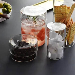 Bocal de Rangement Minimaliste en Verre Borosilicaté Avec Couvercle Récipient Nordique Transparent pour Café Thé Maquillage Coton