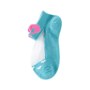 Atmungsaktive hellblaue Mesh-Söckchen für Mädchen mit süßer rosa Schleife an der Ferse