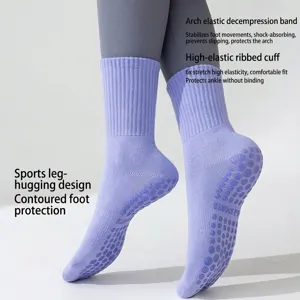 Calze da yoga in cotone lavanda con impugnature in silicone antiscivolo