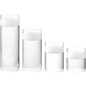 Set aus vier klaren Glaszylindern für Schwimmkerzen in verschiedenen Höhen zur Deko